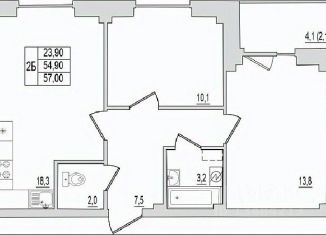 Продам двухкомнатную квартиру, 57 м2, Псков