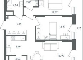 2-комнатная квартира на продажу, 70.89 м2, Пермь, Дзержинский район