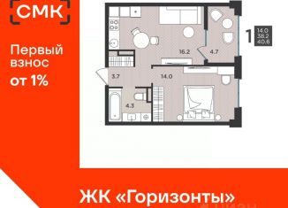 Однокомнатная квартира на продажу, 40.6 м2, Северодвинск