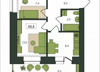 Продам 2-ком. квартиру, 44.4 м2, Амурская область