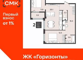 3-комнатная квартира на продажу, 68.5 м2, Архангельская область
