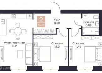 Продам 2-комнатную квартиру, 54.6 м2, Рязанская область