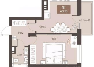 Продается однокомнатная квартира, 40.13 м2, Омская область