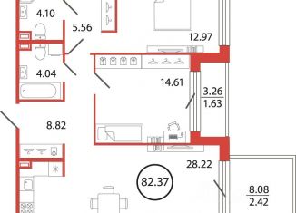 Двухкомнатная квартира на продажу, 82.37 м2, Бугры