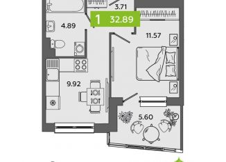 Продажа 1-комнатной квартиры, 32.89 м2, Северодвинск
