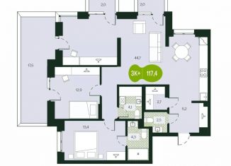 Продается трехкомнатная квартира, 117.39 м2, Чита