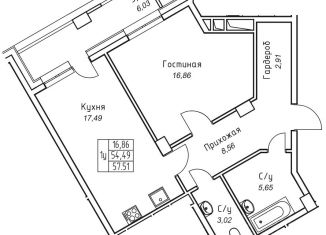 Продается 1-комнатная квартира, 57.51 м2, Якутск