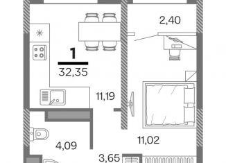 Продаю 1-комнатную квартиру, 32.35 м2, Рязань, Московский район