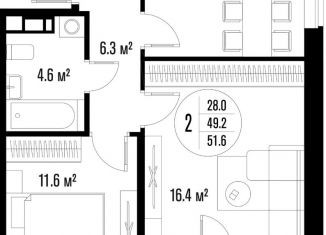 Продается двухкомнатная квартира, 51.6 м2, Астрахань, Советский район