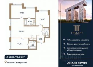 Продаю 3-комнатную квартиру, 95.86 м2, Калининград, Московский район