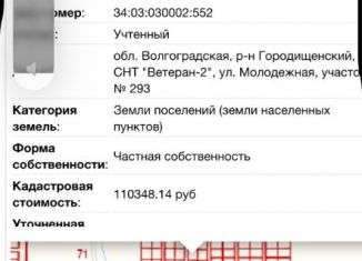 Земельный участок на продажу, 10 сот., Волгоградская область, Молодёжная улица, 293