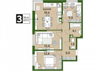 Продаю 3-комнатную квартиру, 68.5 м2, Краснодар, Прикубанский округ
