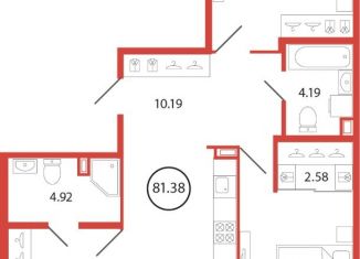 Продается 3-комнатная квартира, 81.38 м2, Бугры