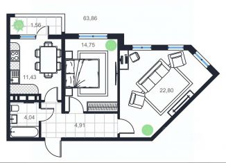 Продаю 2-ком. квартиру, 63.86 м2, Каспийск