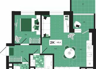 Продается двухкомнатная квартира, 48.4 м2, Дубна