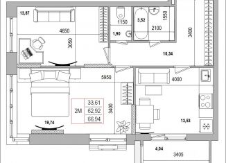 Продам 2-ком. квартиру, 66.5 м2, Белгород
