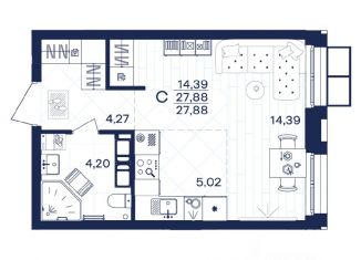 Продажа однокомнатной квартиры, 27.88 м2, Тула