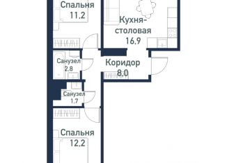 Продаю двухкомнатную квартиру, 52.68 м2, Челябинск