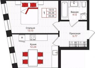 Продам 1-ком. квартиру, 35.26 м2, Казань