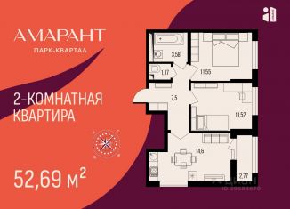 Продажа 2-комнатной квартиры, 52.69 м2, Пенза