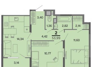 Продам 2-комнатную квартиру, 53.99 м2, Рязанская область