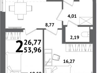 Продается 2-ком. квартира, 53.96 м2, Уфа