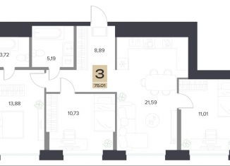 Продажа 3-ком. квартиры, 75.01 м2, Тула