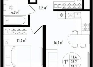 Продам двухкомнатную квартиру, 38.1 м2, Астраханская область