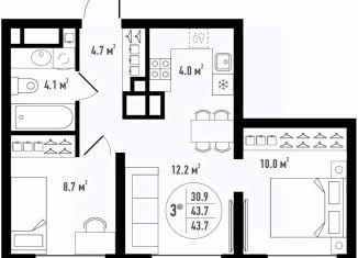 3-ком. квартира на продажу, 43.7 м2, Астрахань
