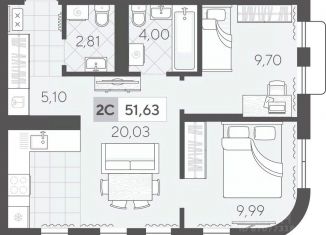 Продам двухкомнатную квартиру, 51.63 м2, Тюмень, Калининский округ