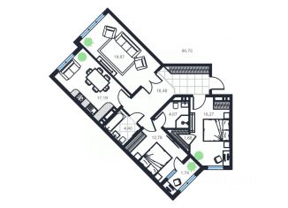 Продается трехкомнатная квартира, 96.75 м2, Дагестан