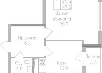 1-ком. квартира на продажу, 47.6 м2, Липецк