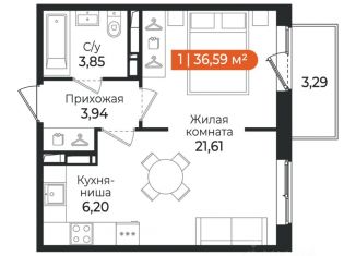 Однокомнатная квартира на продажу, 36.59 м2, посёлок Щеглово