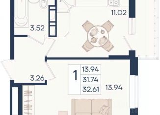 Продам 1-комнатную квартиру, 32.61 м2, Краснодарский край