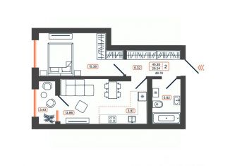 Продаю 2-комнатную квартиру, 48.78 м2, Батайск