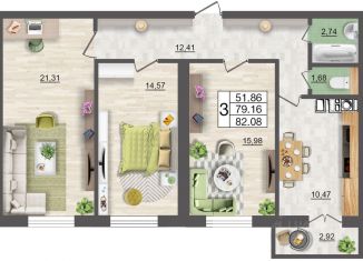 Продажа трехкомнатной квартиры, 82.08 м2, Смоленск