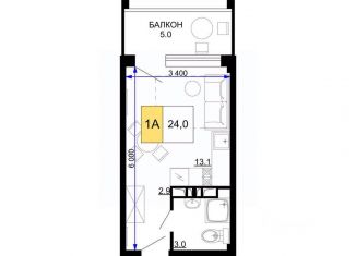 Продается квартира студия, 23.7 м2, Анапа