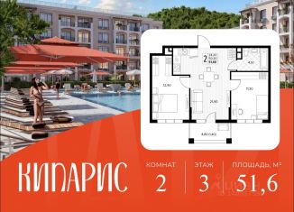 Двухкомнатная квартира на продажу, 51.6 м2, Краснодарский край