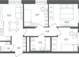 Продаю трехкомнатную квартиру, 57.1 м2, Пермь, Индустриальный район