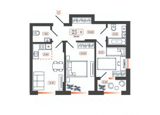 Продам 3-ком. квартиру, 58.84 м2, Батайск