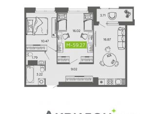 Продаю двухкомнатную квартиру, 59.27 м2, Архангельская область