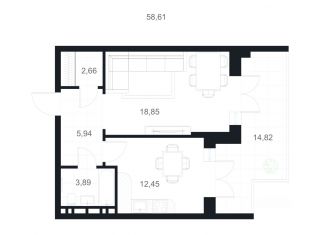 Продается 1-комнатная квартира, 58.61 м2, Каспийск, улица М. Халилова, 1А
