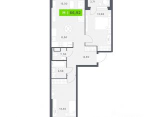 Продается 2-ком. квартира, 66.92 м2, Северодвинск