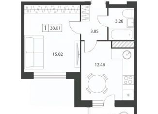 Продаю однокомнатную квартиру, 38.01 м2, Тверь