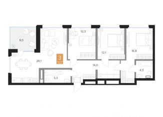 Продается 3-ком. квартира, 95.3 м2, Курск