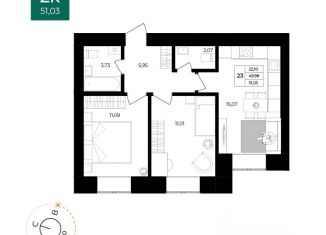 Продам 2-комнатную квартиру, 51.03 м2, Ярославль