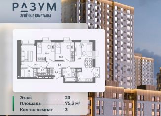 Трехкомнатная квартира на продажу, 75.3 м2, Астрахань, Ленинский район