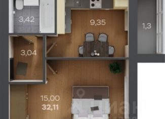 Продаю 1-ком. квартиру, 32.11 м2, Тамбов