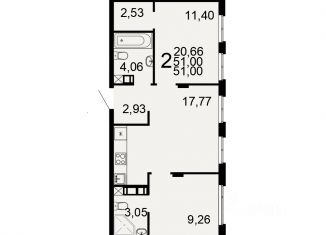 Продам 2-ком. квартиру, 51 м2, Тула, Самоварная улица, 2А