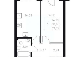 Продажа однокомнатной квартиры, 39.29 м2, Татарстан